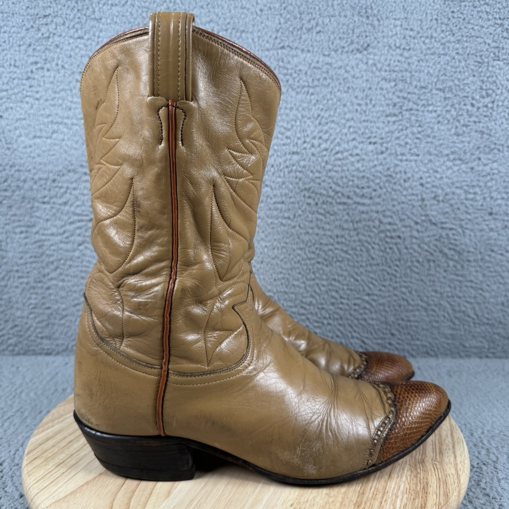 Vtg Tony Lama 7040 Womens 11 D Cowboy Boots Lizard Wingtip Black Label Western